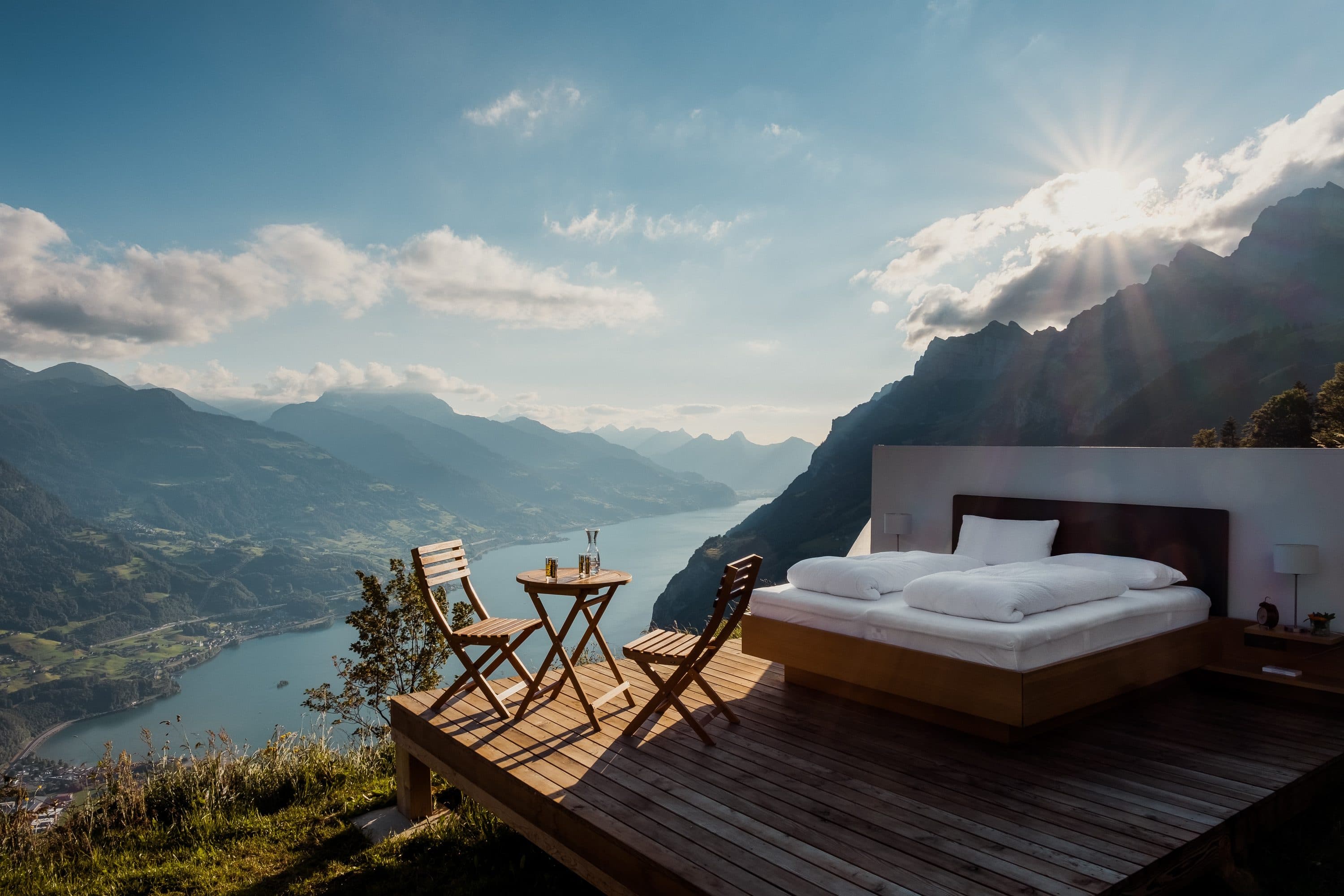 An alpine lake in the Swiss Alps at first light